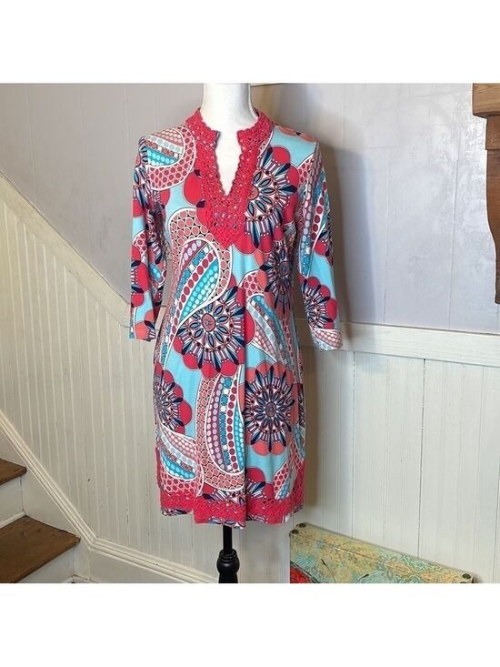 crown & ivy Dresses & Skirts - CROWN & IVY CURVY RETRO CROCHET KNIT SHIFT LONG 3/4 SLEEVE DRESS SIZE XS